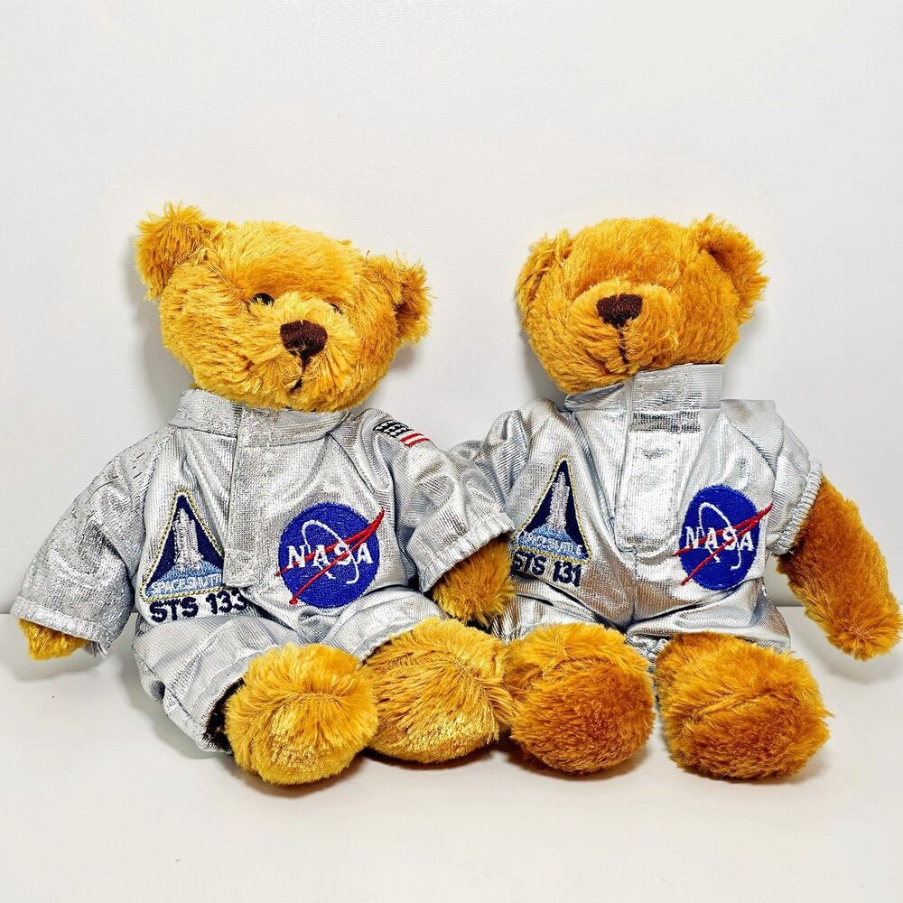 NASA Space Shuttle Discovery Plush Teddy Bear Lot STS-133 STS-131 Silver Suit